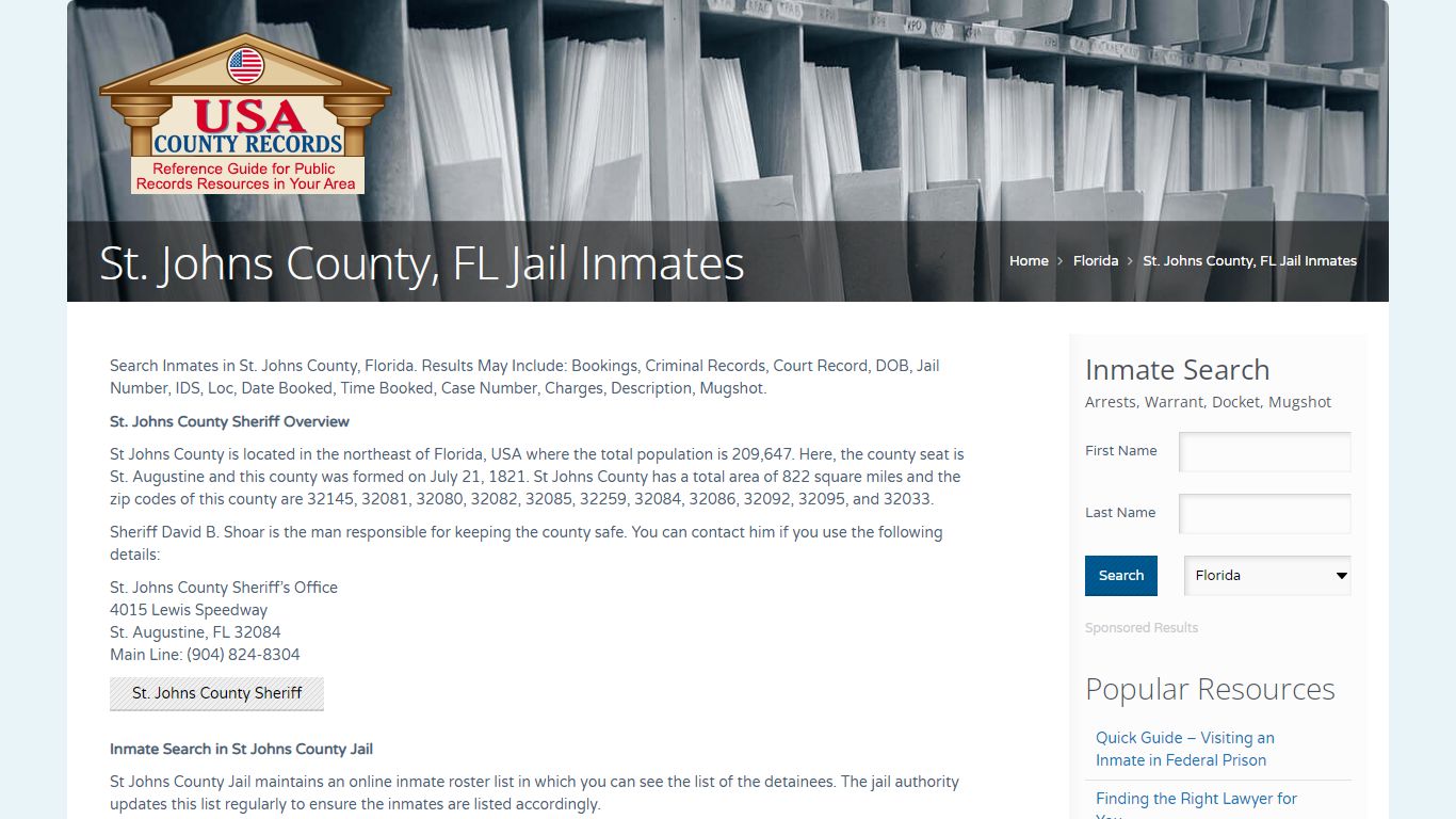 St. Johns County, FL Jail Inmates | Name Search