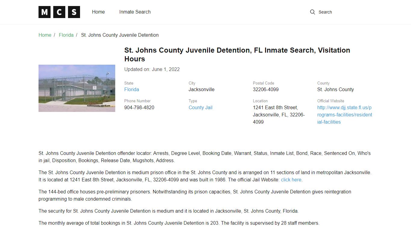 St. Johns County, FL Jail Inmates Search, Visitation Rules